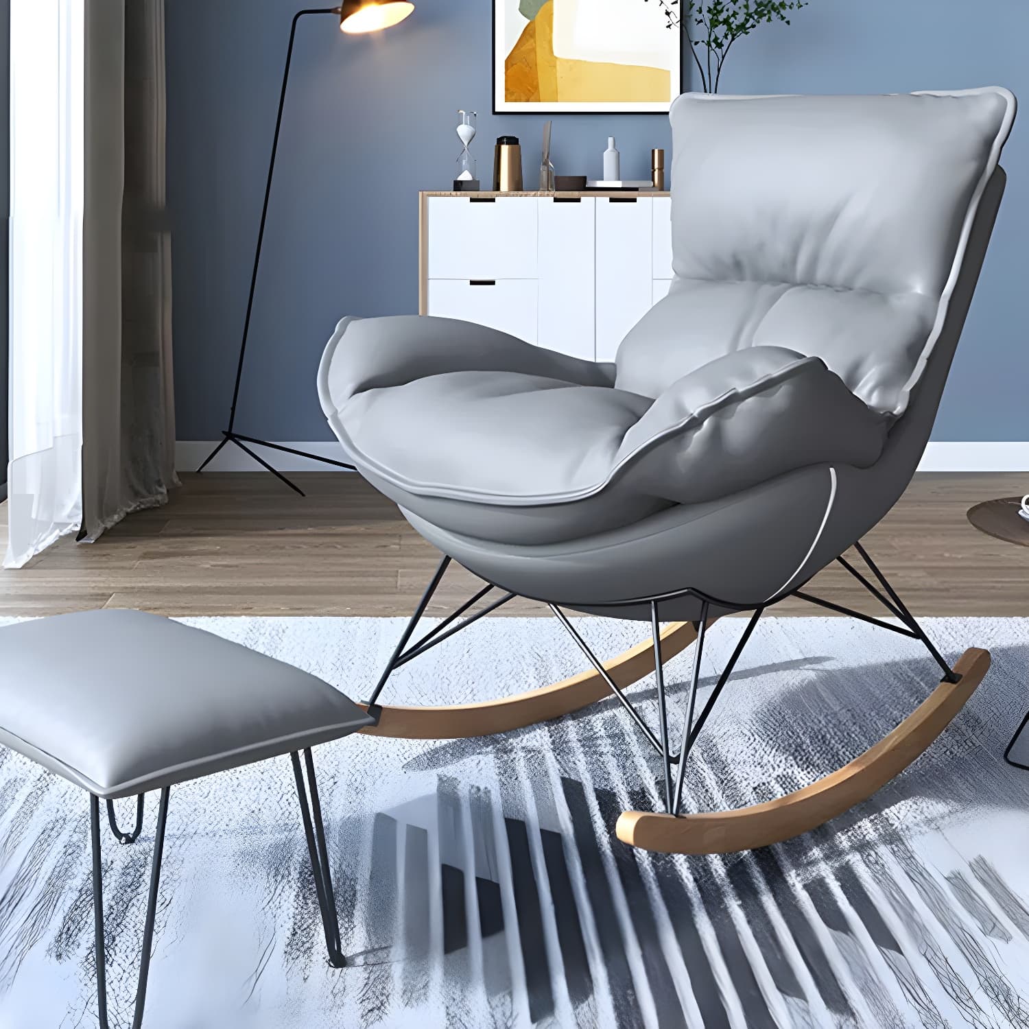 Contemporary Rocking Accent Chair Antique Finish Rocking Chair with Ottoman - image 26