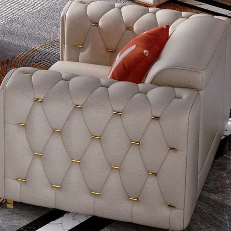 Glam Genuine Leather Sofa and Chaise in Beige with Square Arm - image 8