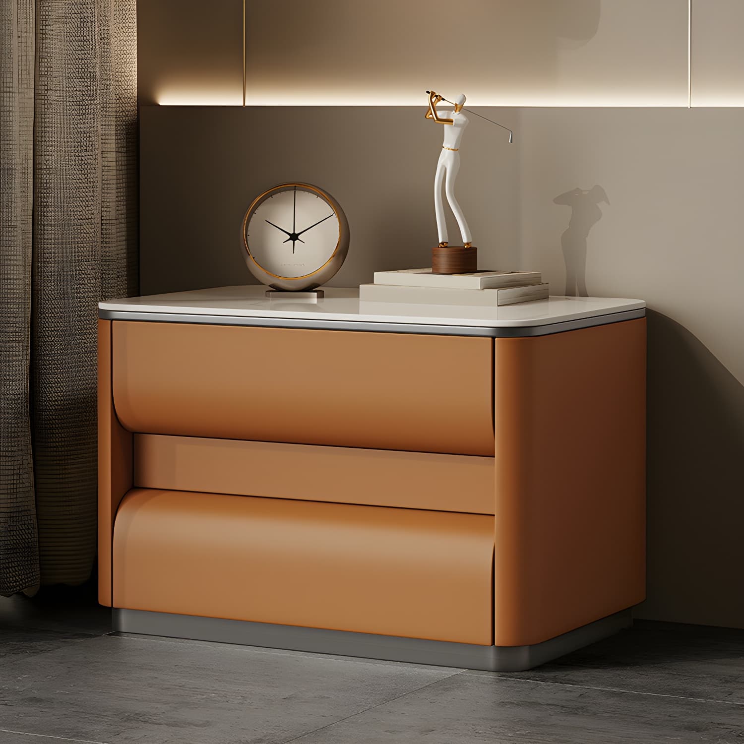 Contemporary Bedside Cabinet Stone Bed Nightstand with 2 Drawers - image 10