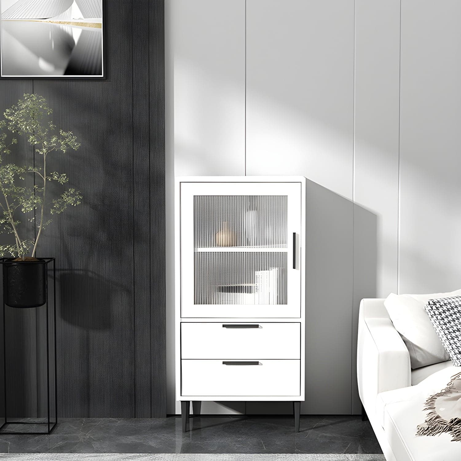 Contemporary Wooden Accent Cabinet with Glass Door and 2 Drawers - image 5