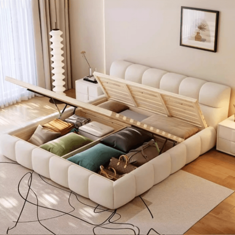 Solid Color Synthetic Leather Storage Bed with Sponge Upholstery for Living Room - image 3