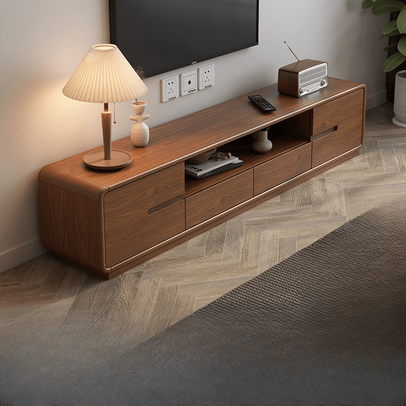 Old School Rectangular Open Shelving Natural Wood TV Stand with Natural Finish and Gate Doors - image 8