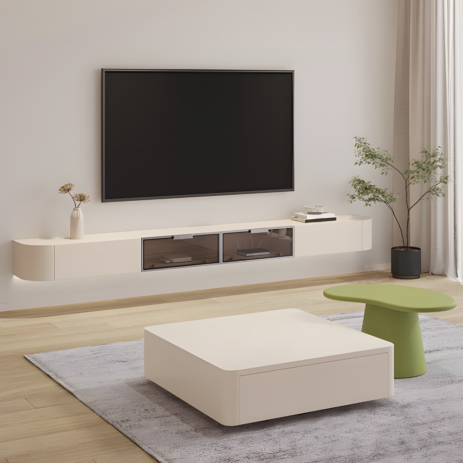 Contemporary Media Console Wall-mounted TV Stand Console with Drawers - image 4