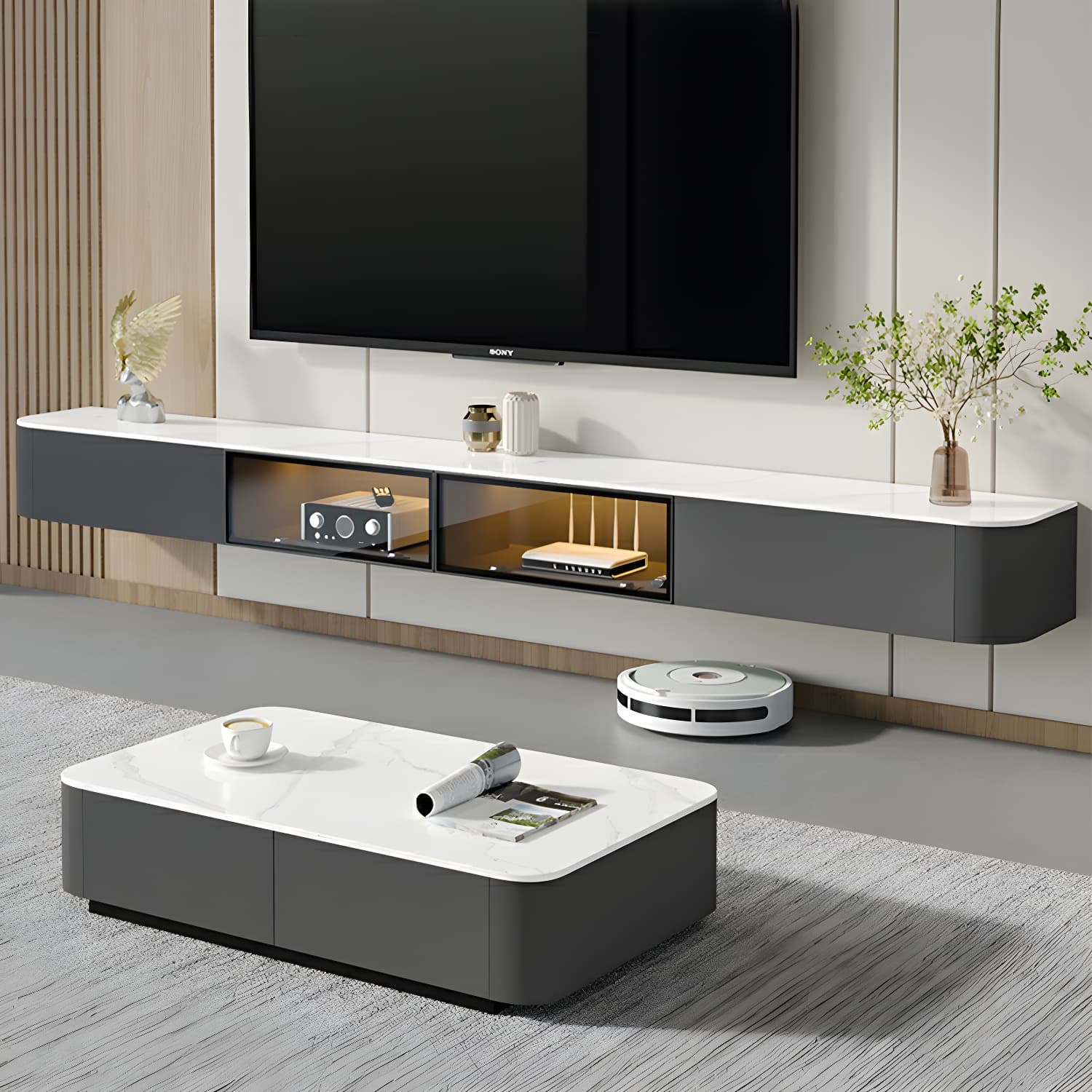 Rectangle TV Stand With Light In Living Room - image 9