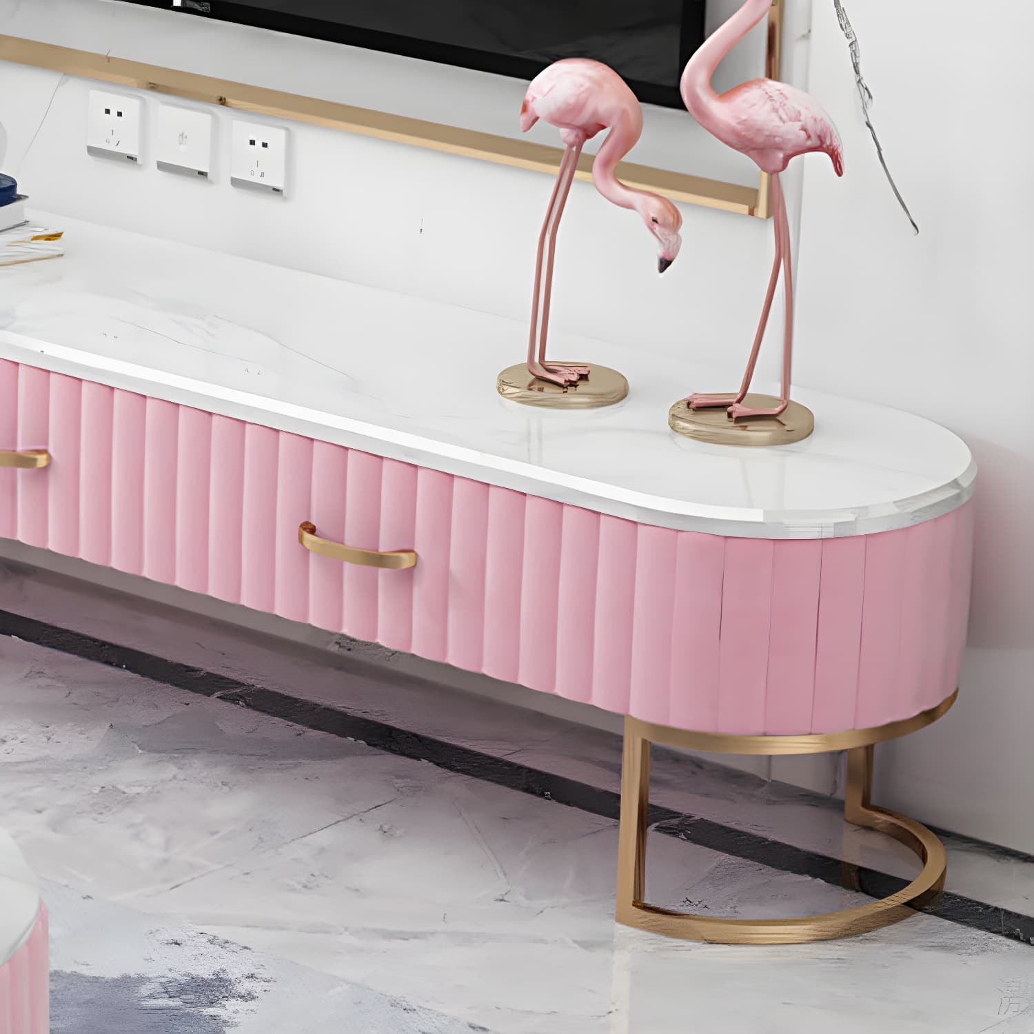 Scandinavian TV Stand Imitation Marble Enclosed Storage TV Console with Drawers - image 10