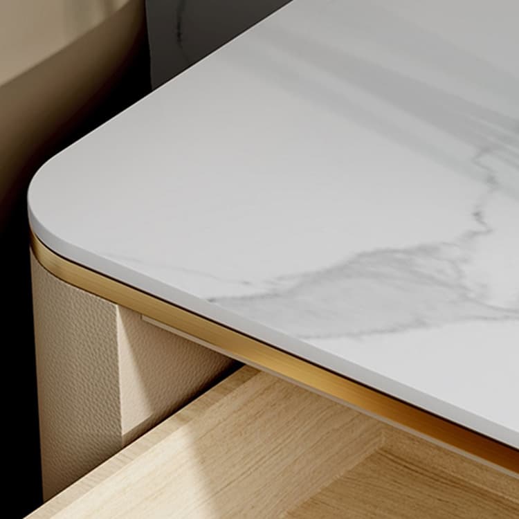 Contemporary Faux Leather Nightstand with Drawer Storage and Stone Countertop - image 13