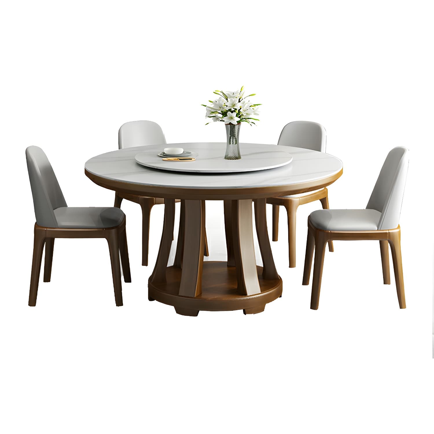 Modern Wood Dining Table Set with White Table top and Solid Wood Brown Base - image 5