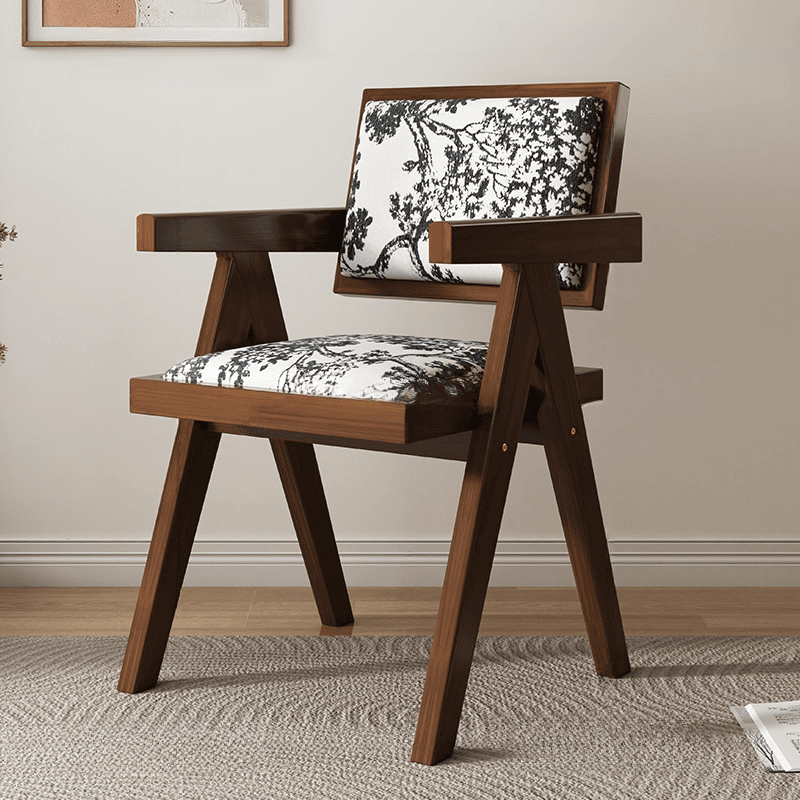 Modish Arm Chair with Ventilated Back, Padded Upholstery, Arms, and Natural Wood Legs - image 4