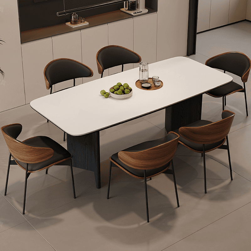 Minimalist Dining Table Set with Two-sided Pedestal, Fixed Table, Padded Chair with Back, and White Table Top - image 4