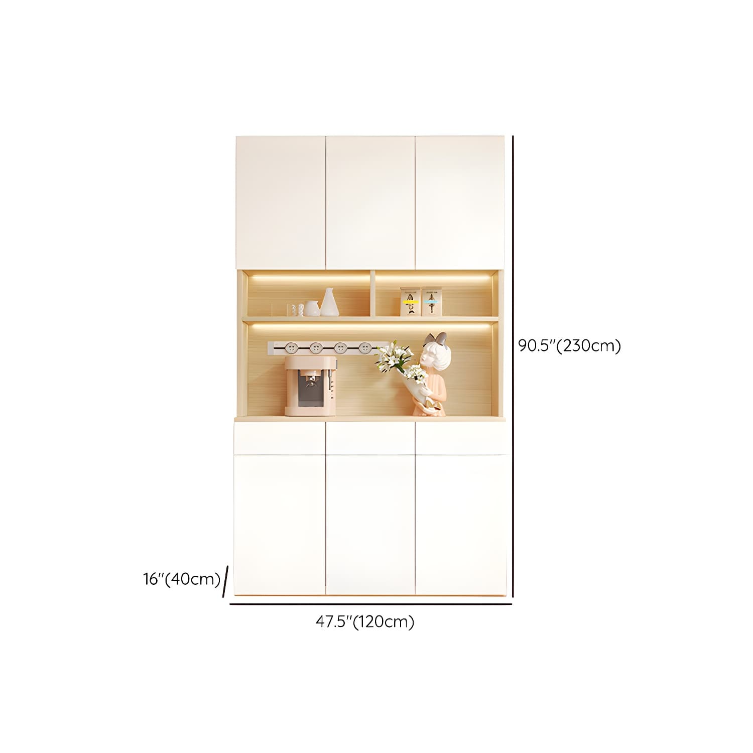 Scandinavian White Wood Buffet Sideboard Cabinet with Cabinets and Shelves - image 16