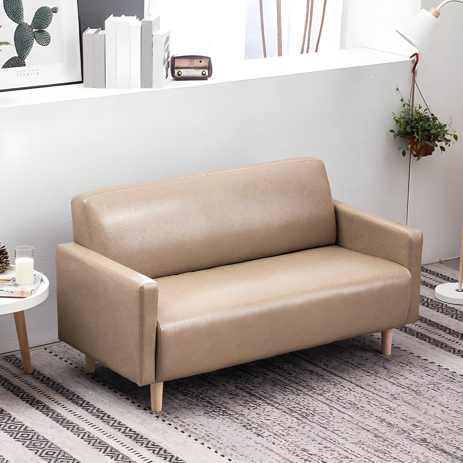 Scandinavian Tuxedo Arm Sofa with Tight Back 27.16" High Faux Leather - image 7