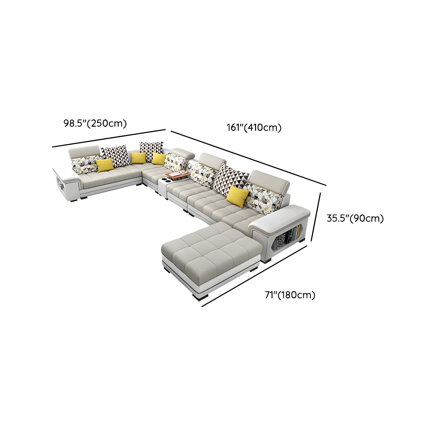 Modern Beige Sectional Sofa with Wood Frame, Pillow Back & Slipcover, Storage Included with Shelves - image 20