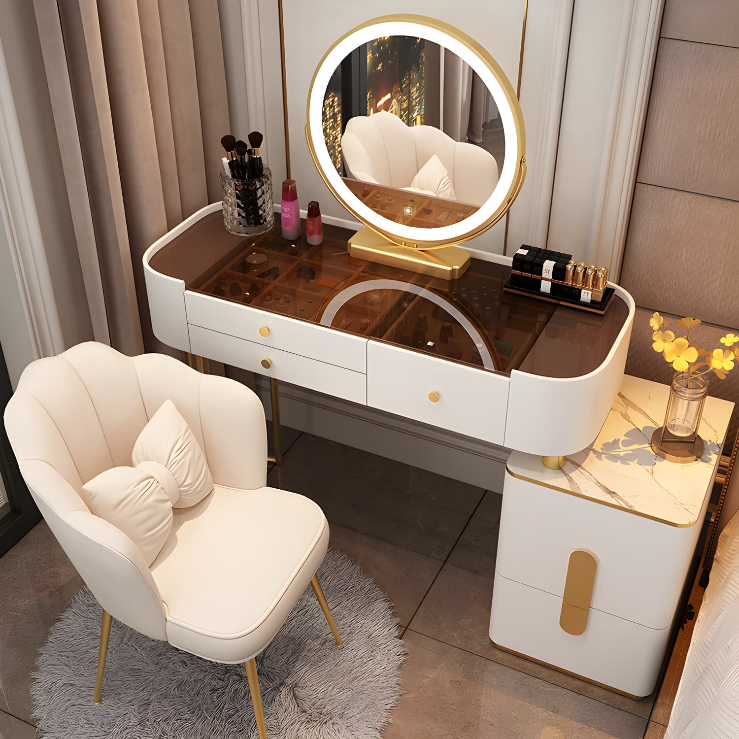Glass Top Makeup Vanity Storage Box Vanity Dressing Table for Bedroom - image 6