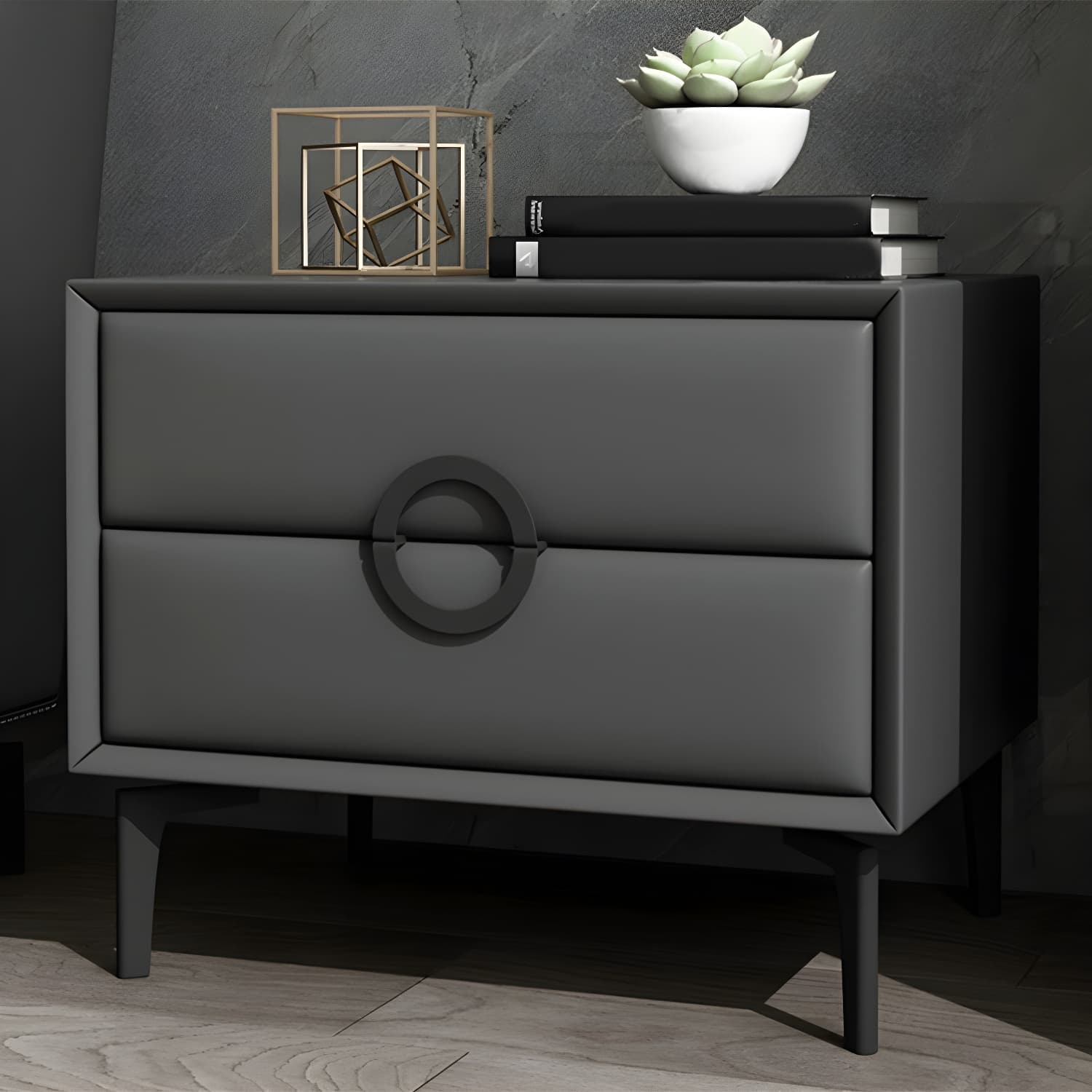 Glam Style Solid Wood Two Drawers Nightstand with Legs for Bedroom - image 9