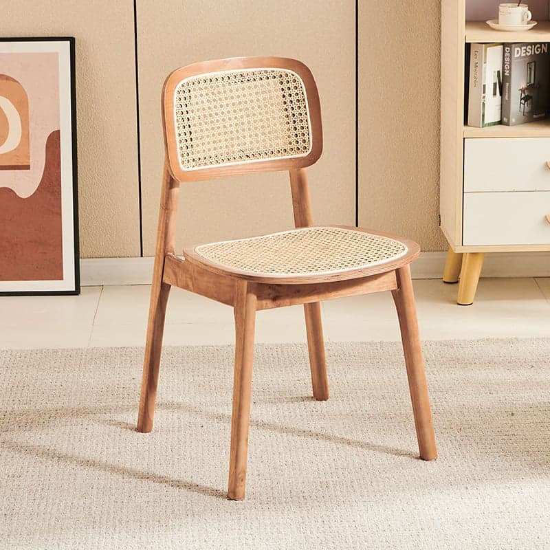 Leatherette/Wood/Rattan Entwined Balanced Armless Chair with Uncovered Back and Timber Legs in Sepia/Ink/Wood Color in a Scandinavian Style - image 6