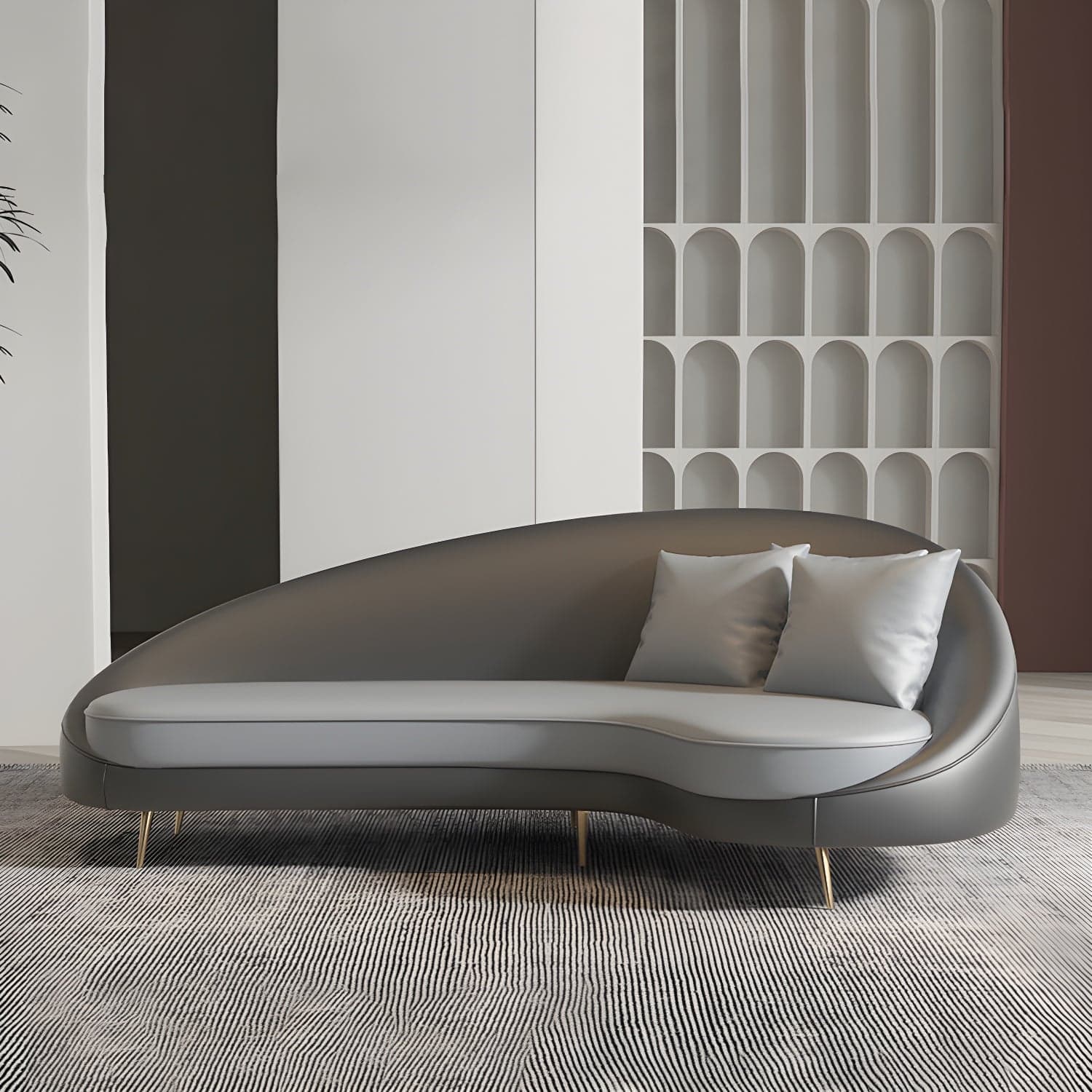 Faux Leather Curved Sofa Contemporary Sloped Arm Sofa for Living Room - image 7
