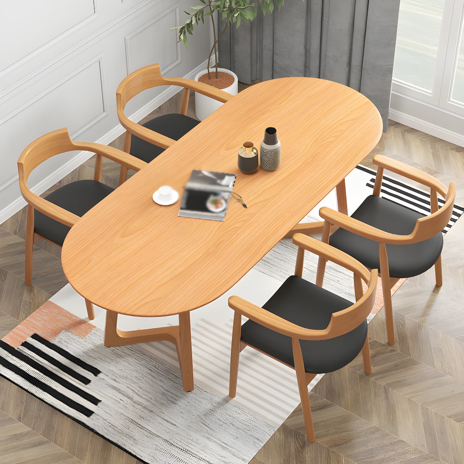 Modern Rectangle 1/2/5/7 Pieces Dining Set Solid Wood Dining Table with Chairs - image 4