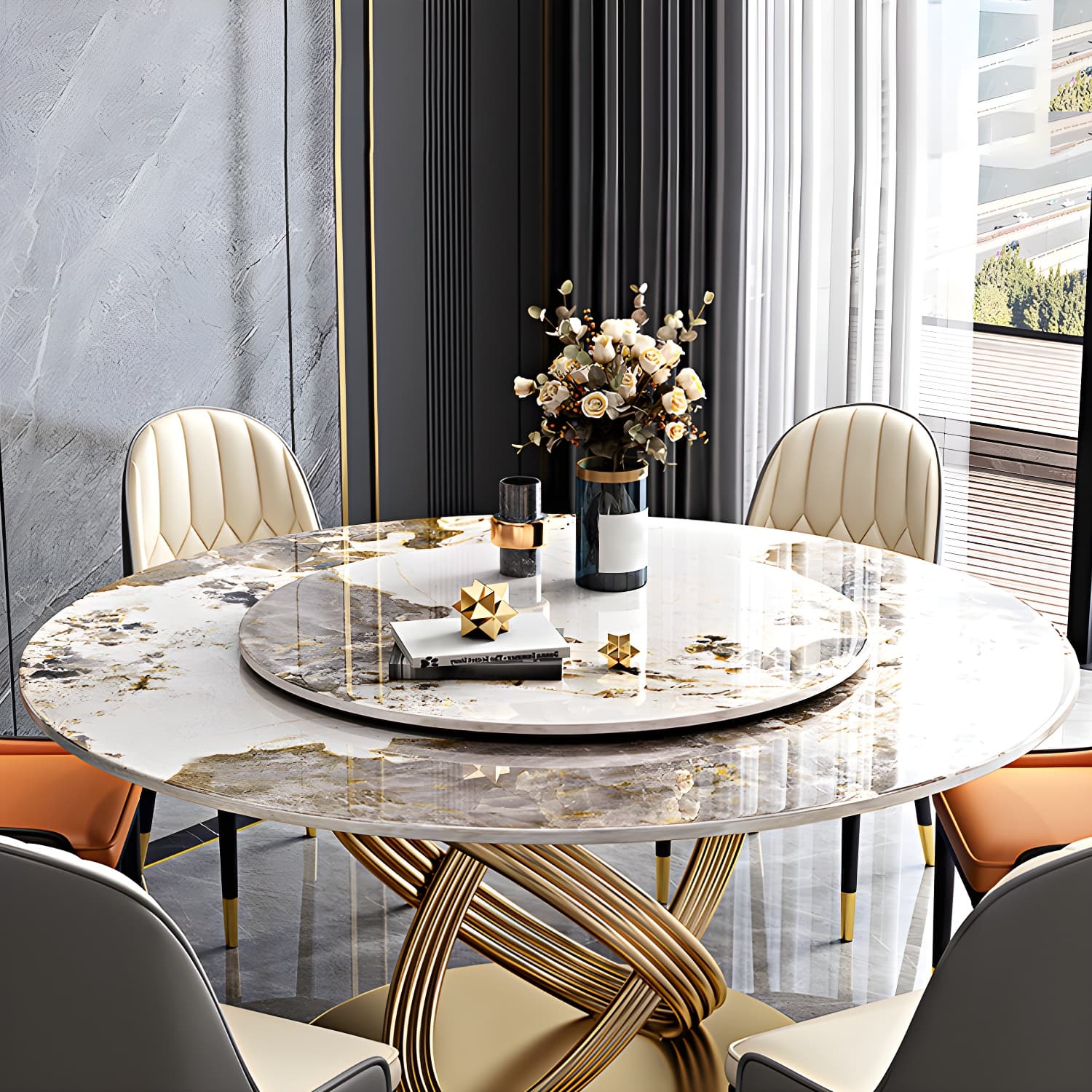 Traditional Luxury Dining Table Round Convertible Dining Table with Pedestal - image 4