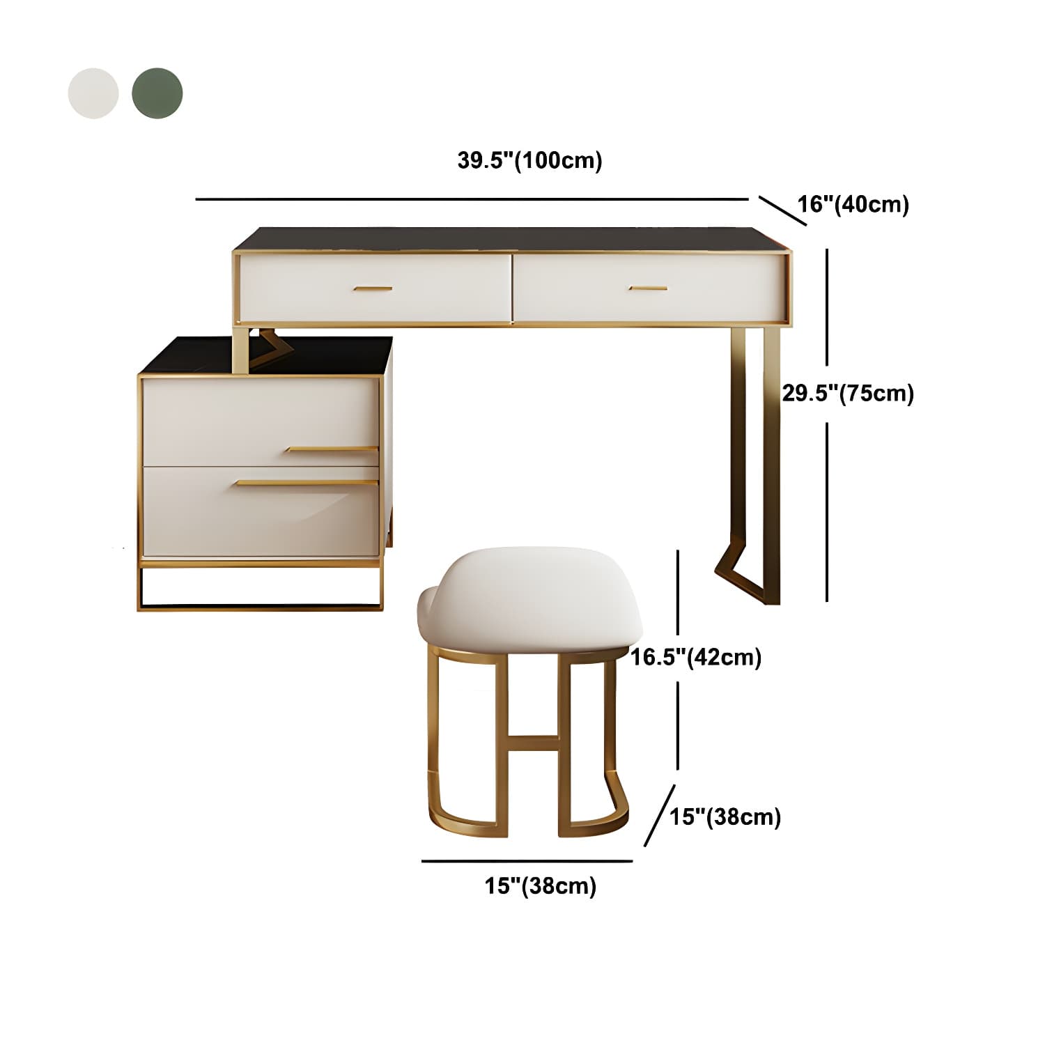 Luxurious Metal Make-up Vanity 4 Solid Wood Drawers Dressing Table - image 16