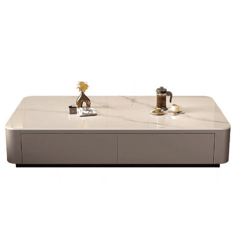 Contemporary Design Single Set Geometric Figure Rock Top Board Game Coffee Table with Block Base in Gray/Chalk and 2 Drawers - image 11