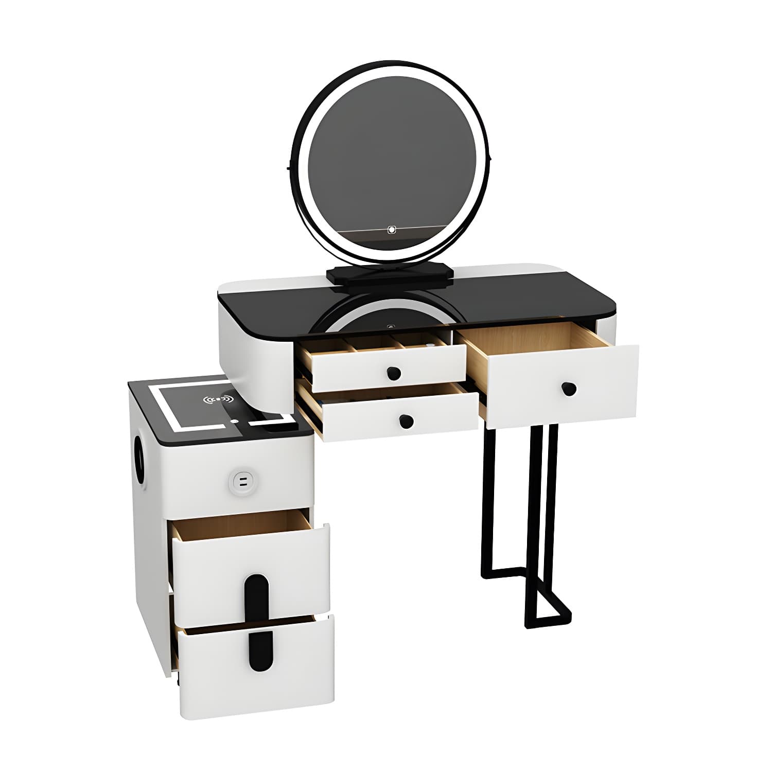Lighted Mirror Glass Top Makeup Vanity Dressing Table Stool Set with Drawers - image 7