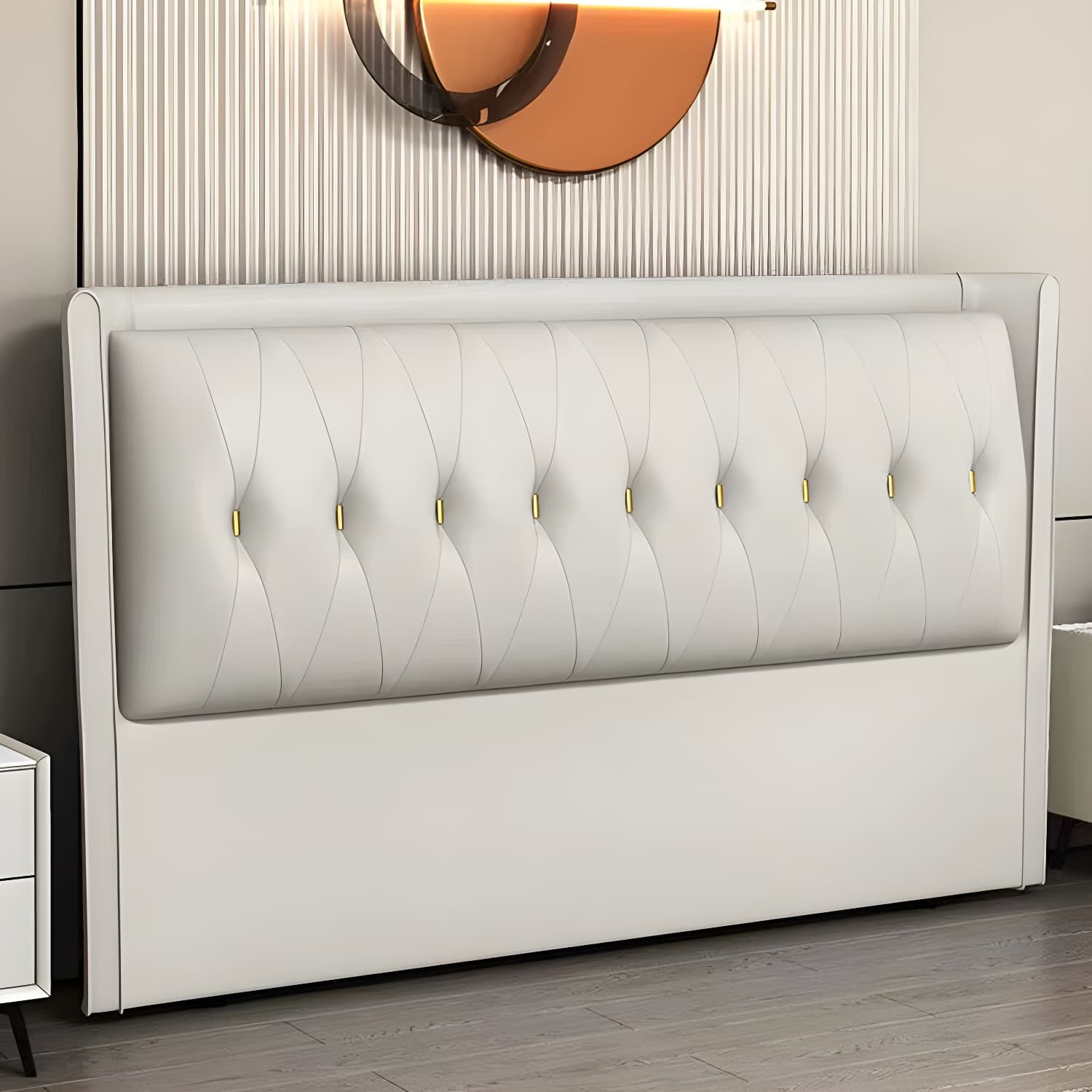 Contemporary Headboard Bed with Tufted Leather Upholstery in Rectangular - image 6