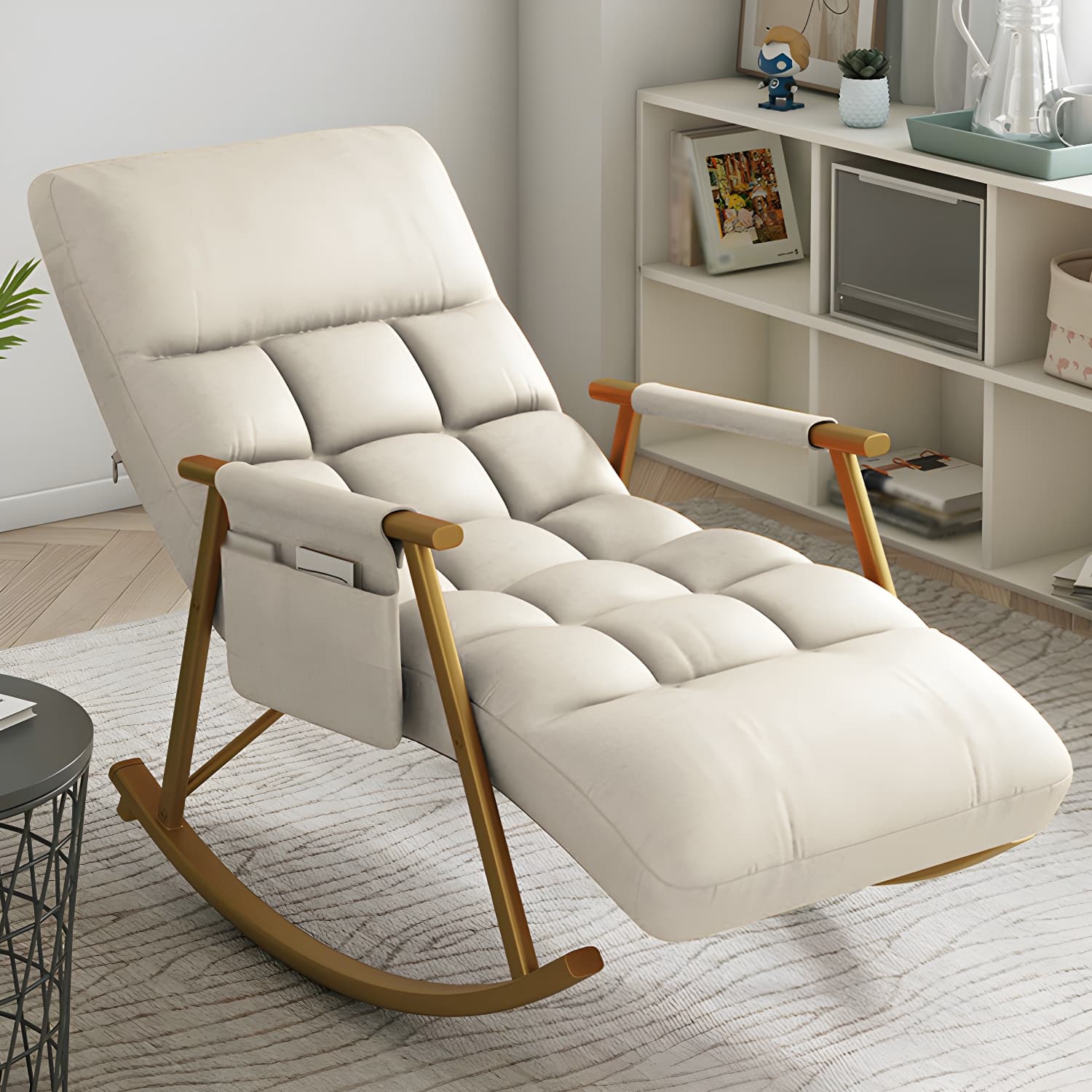 Faux Leather Upholstered Rocking Chair with Storage Rocker in Living Room - image 8