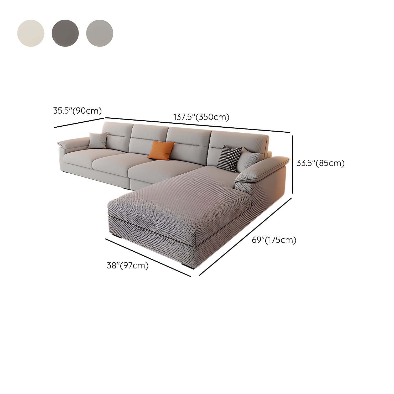 Modern L-Shaped Sofa Chaise Set with Pillow Top Arms and Cushion Back, 3-Piece Design - image 16