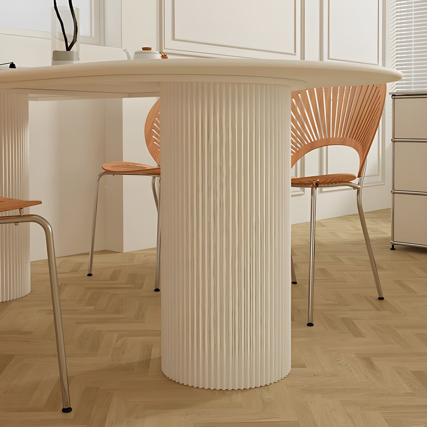 Stylish White Stone Kitchen & Dining Table with Adjoining Pedestal Base - image 8