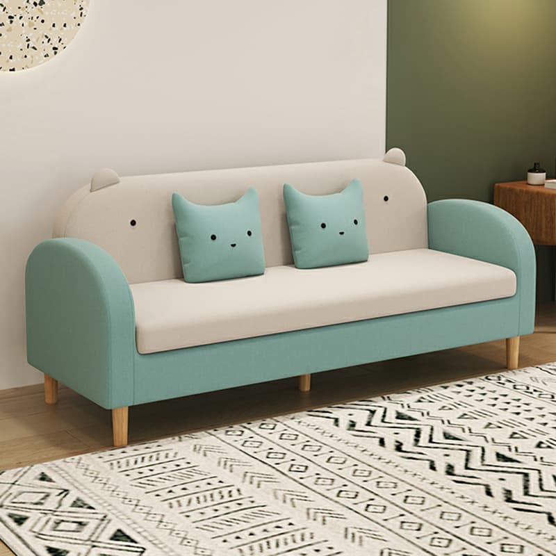 Art Deco Natural Wood Finish Framed Sofa Couch with Recessed Arm, Slipcover and 2 Pillows - image 24