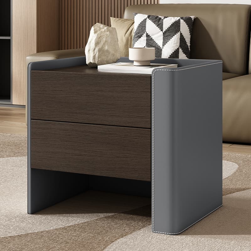 Simplistic Drawer Storage Nightstand with 2 Drawers, Wood Countertop, and Leg - image 6