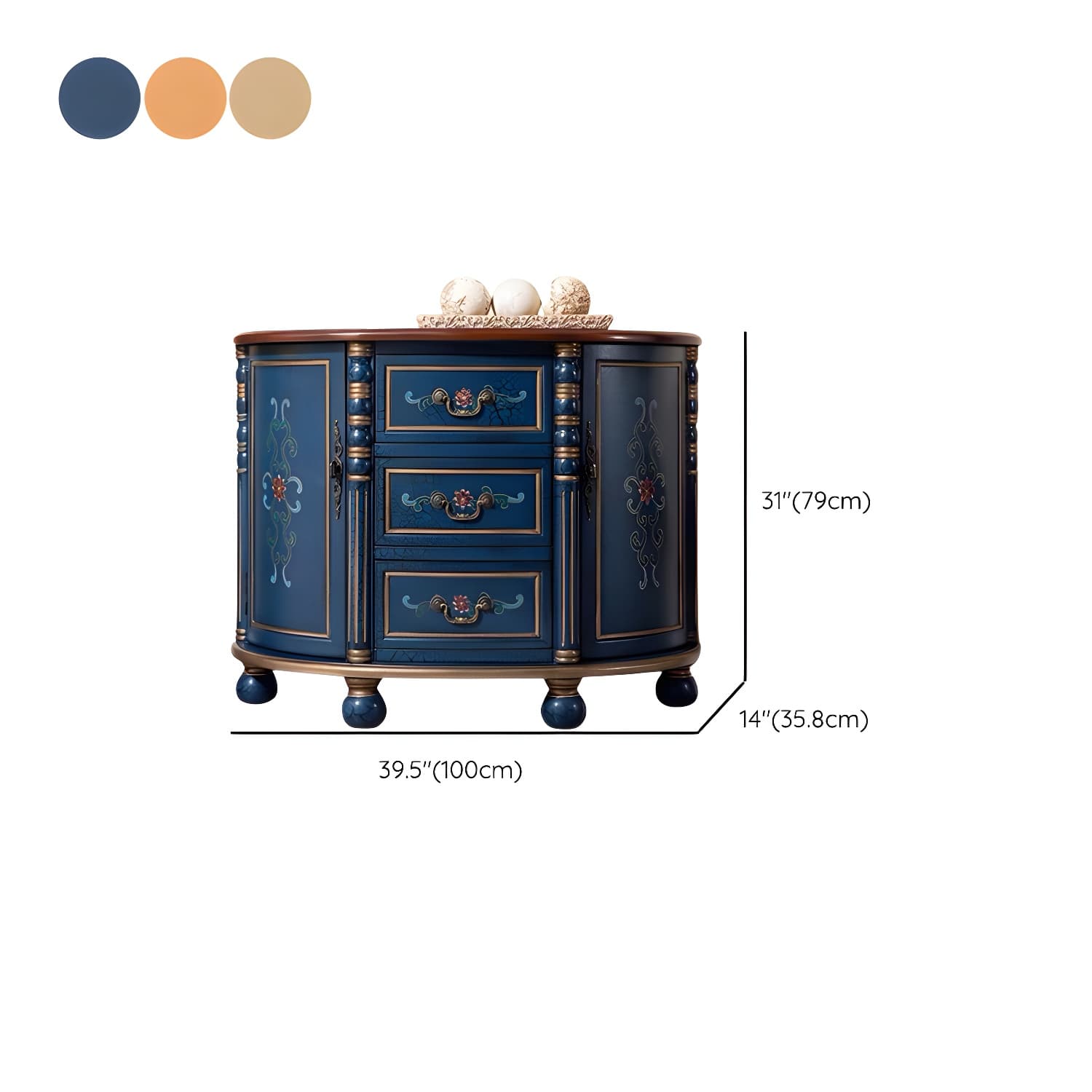 Industrial Bombe Accent Cabinet with Drawers and 2 Doors in Solid Wood - image 16