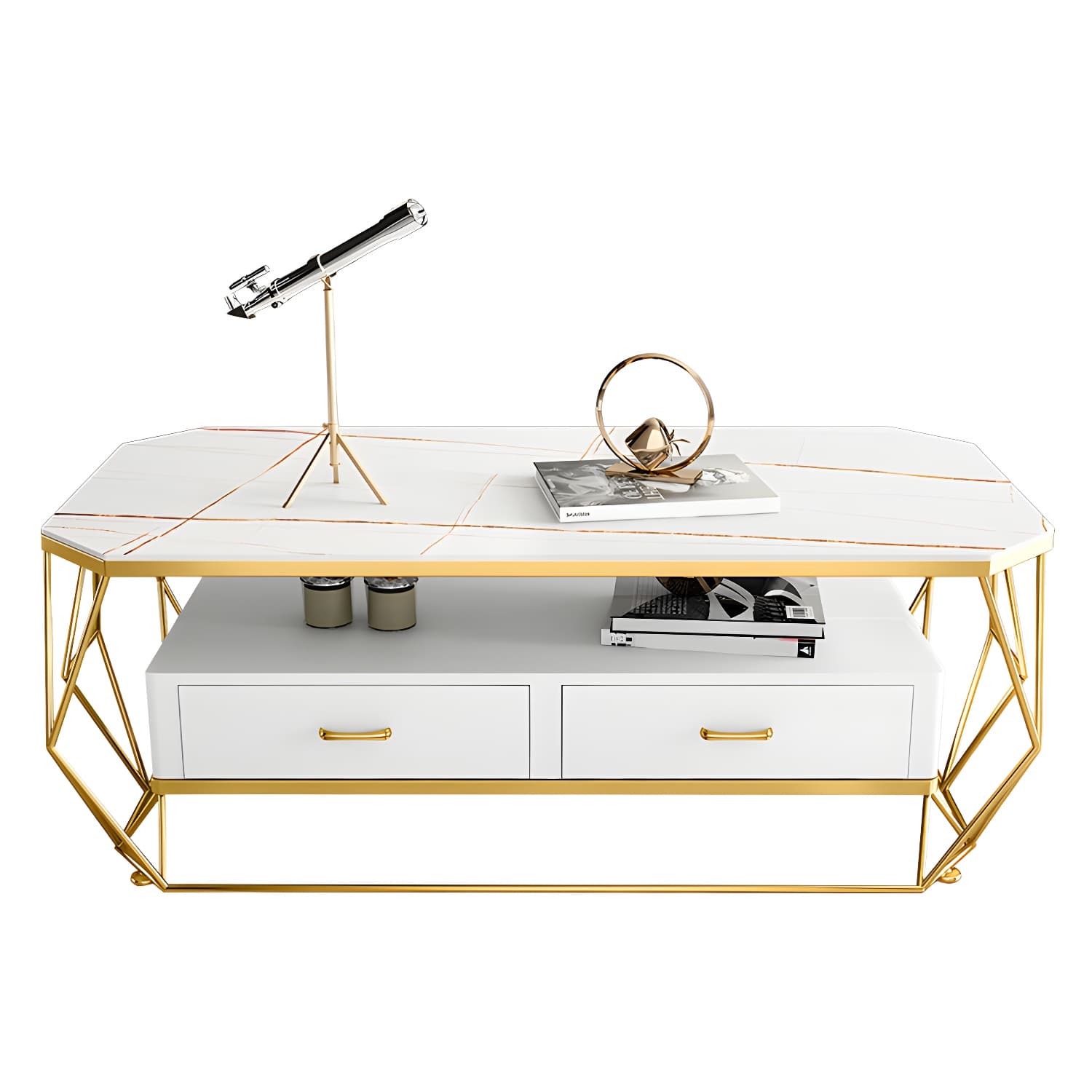 Glam Golden Frame Coffee Table with Storage Drawers Cocktail Table - image 7