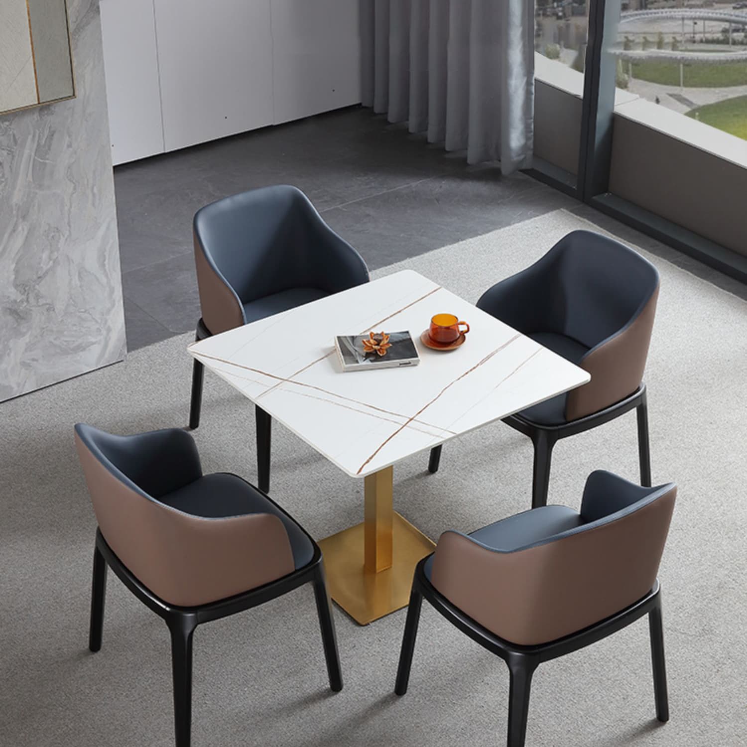 Industrial Square Dinner Table Sintered Stone Table with Metal Base for Home - image 5