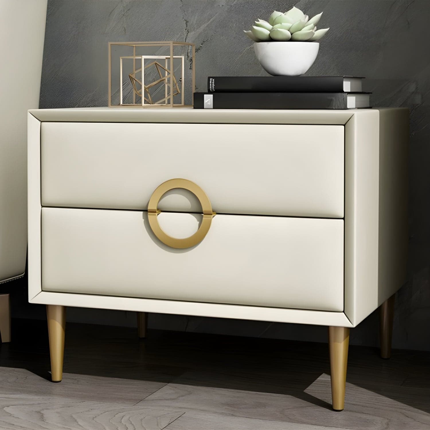 Glam Style Solid Wood Two Drawers Nightstand with Legs for Bedroom - image 11