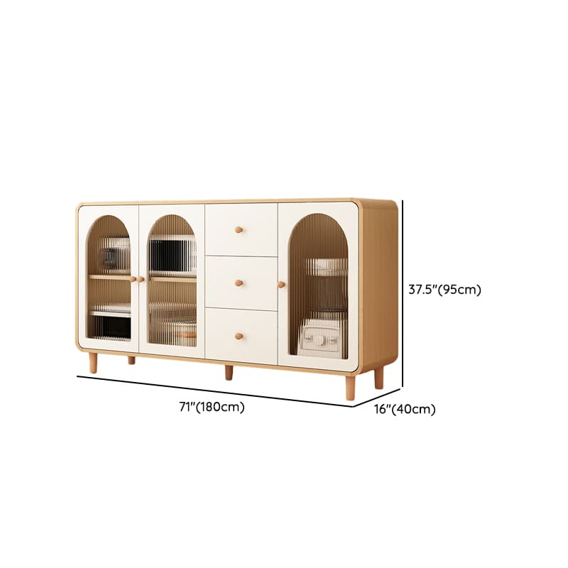 Scandinavian Wood Buffet 3 Cabinet Doors with Glass Interior Shelves - image 25