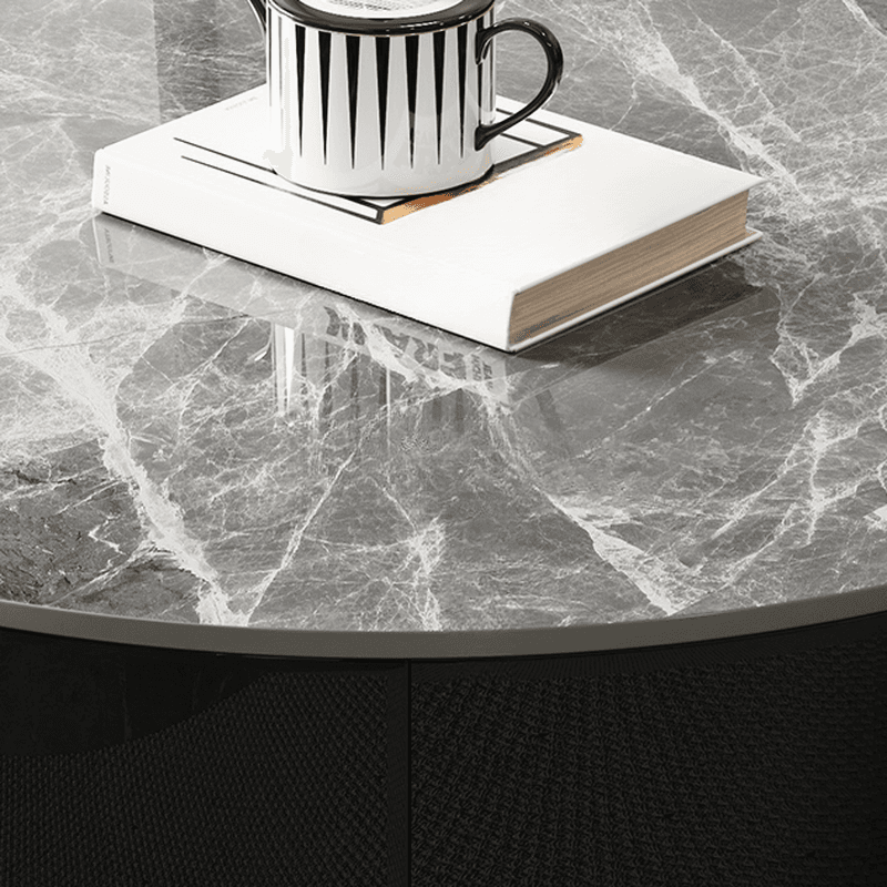 Elegant 1-Tier Circular-shaped Slate Side Table with Drum Base and Midnight Black Top, Includes 2 Drawers/1 Drawer - image 8