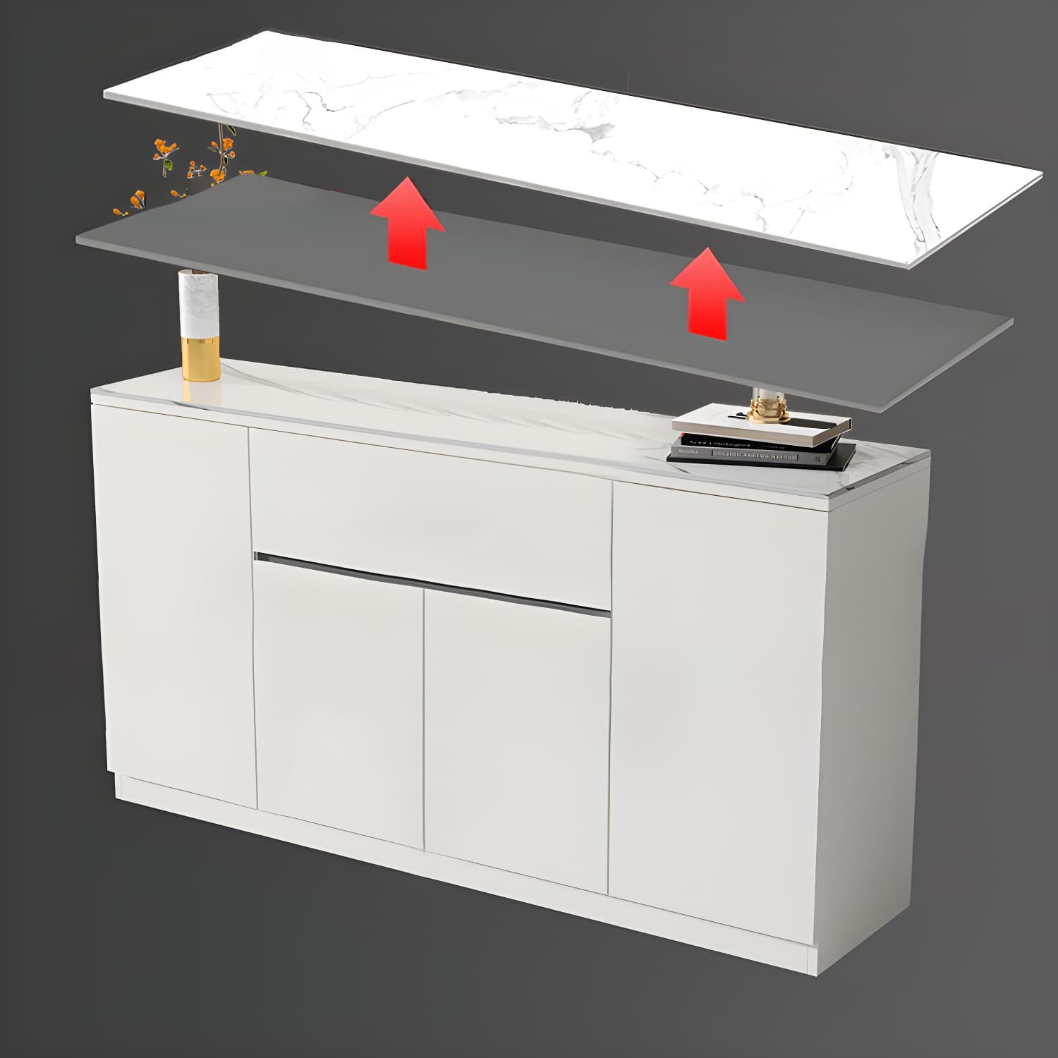 Contemporary Stone Top Sideboard Cabinet with Drawer and Door - image 6