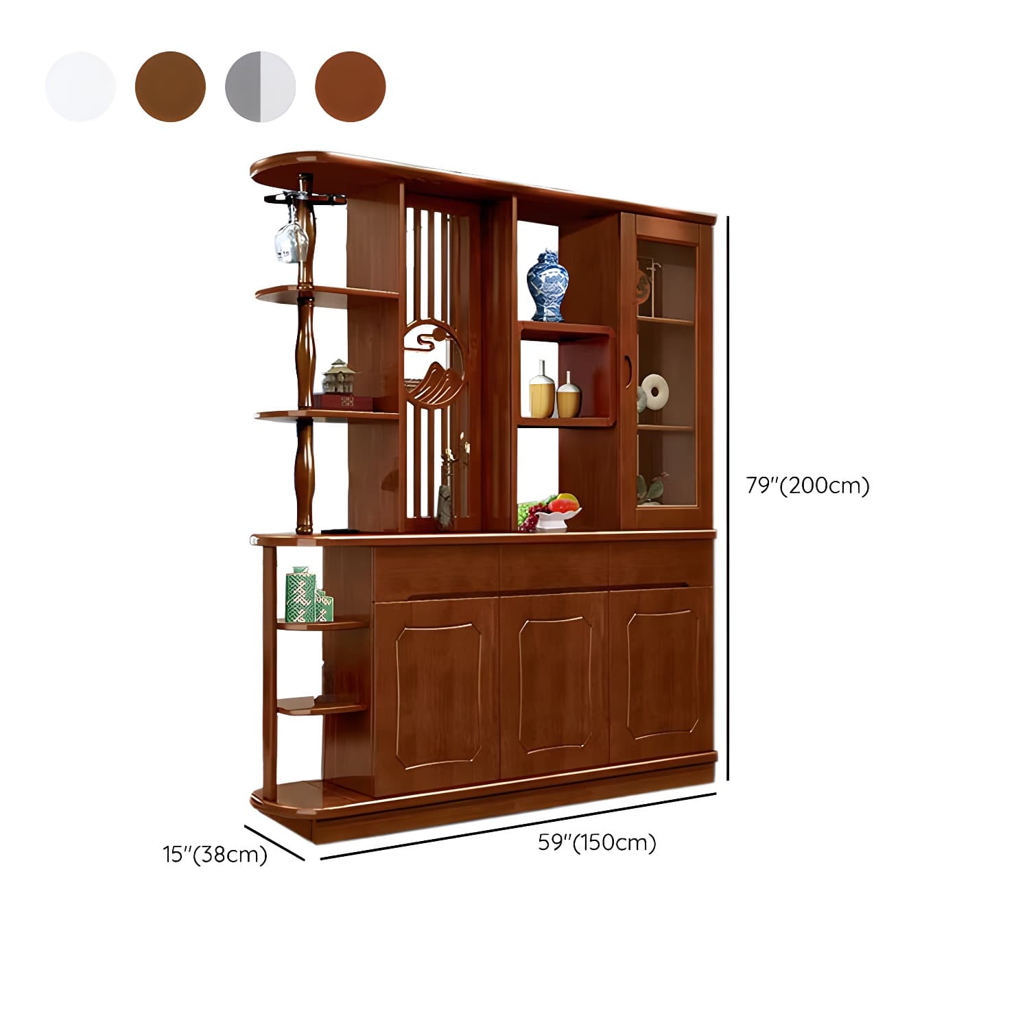 Mid-Century Modern Solid Wood Rectangle Accent Cabinet Glass Paned with Shelves - image 18