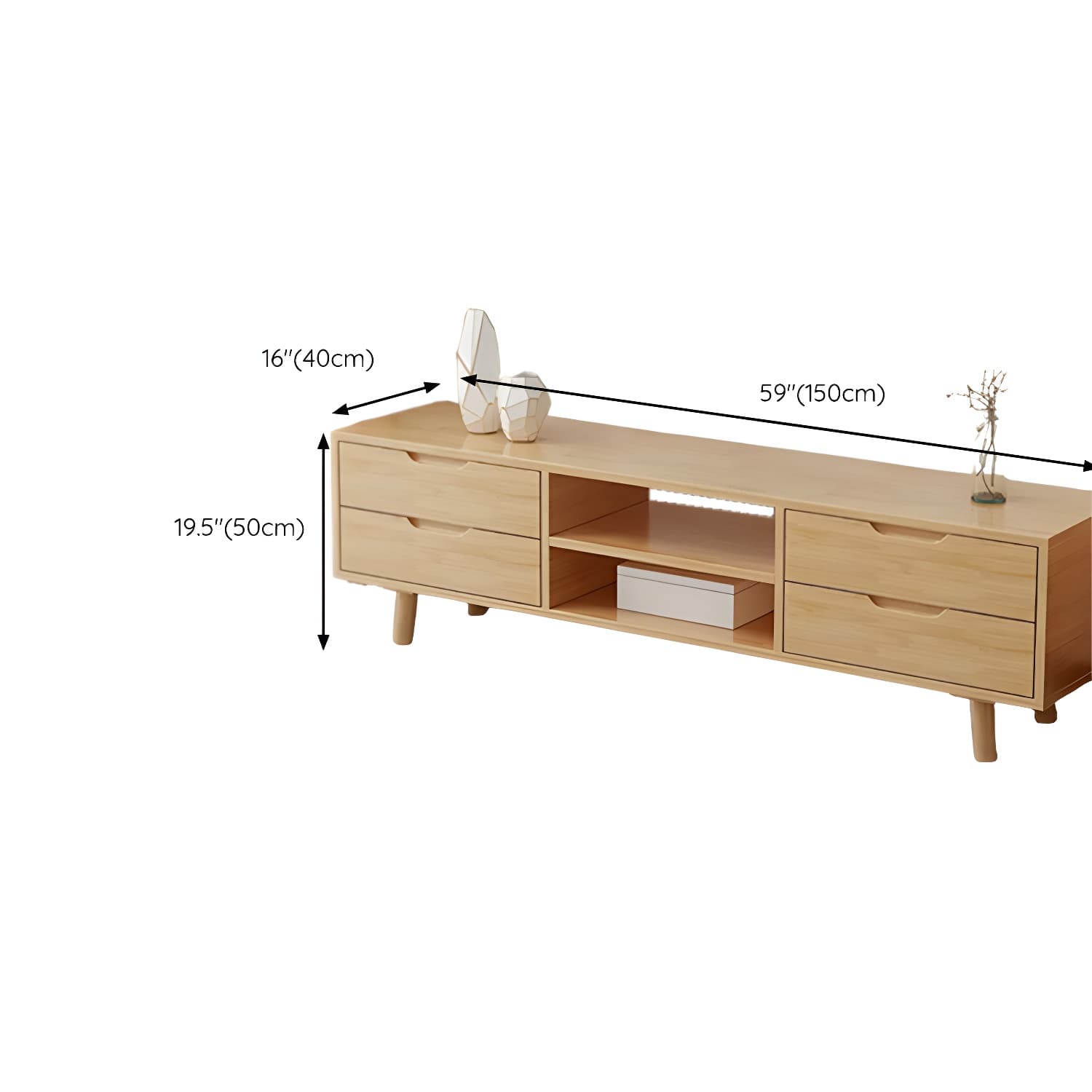 Scandinavian with Drawers Rubberwood with Cabinet TV Media Console - image 17