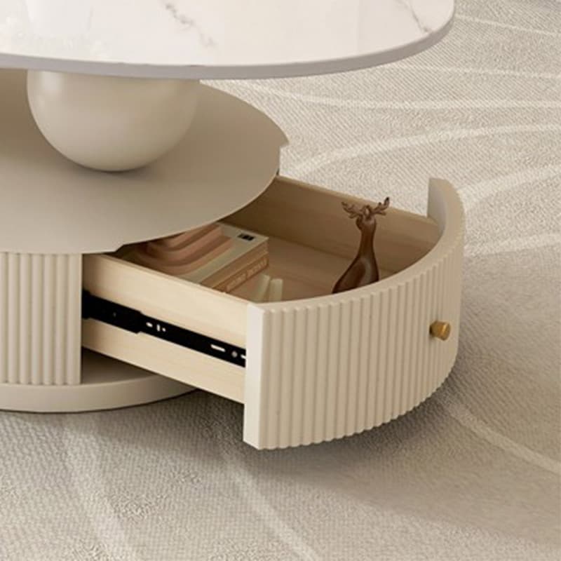 Oval White Stone Modern Coffee Table with Metal Abstract Base - image 10