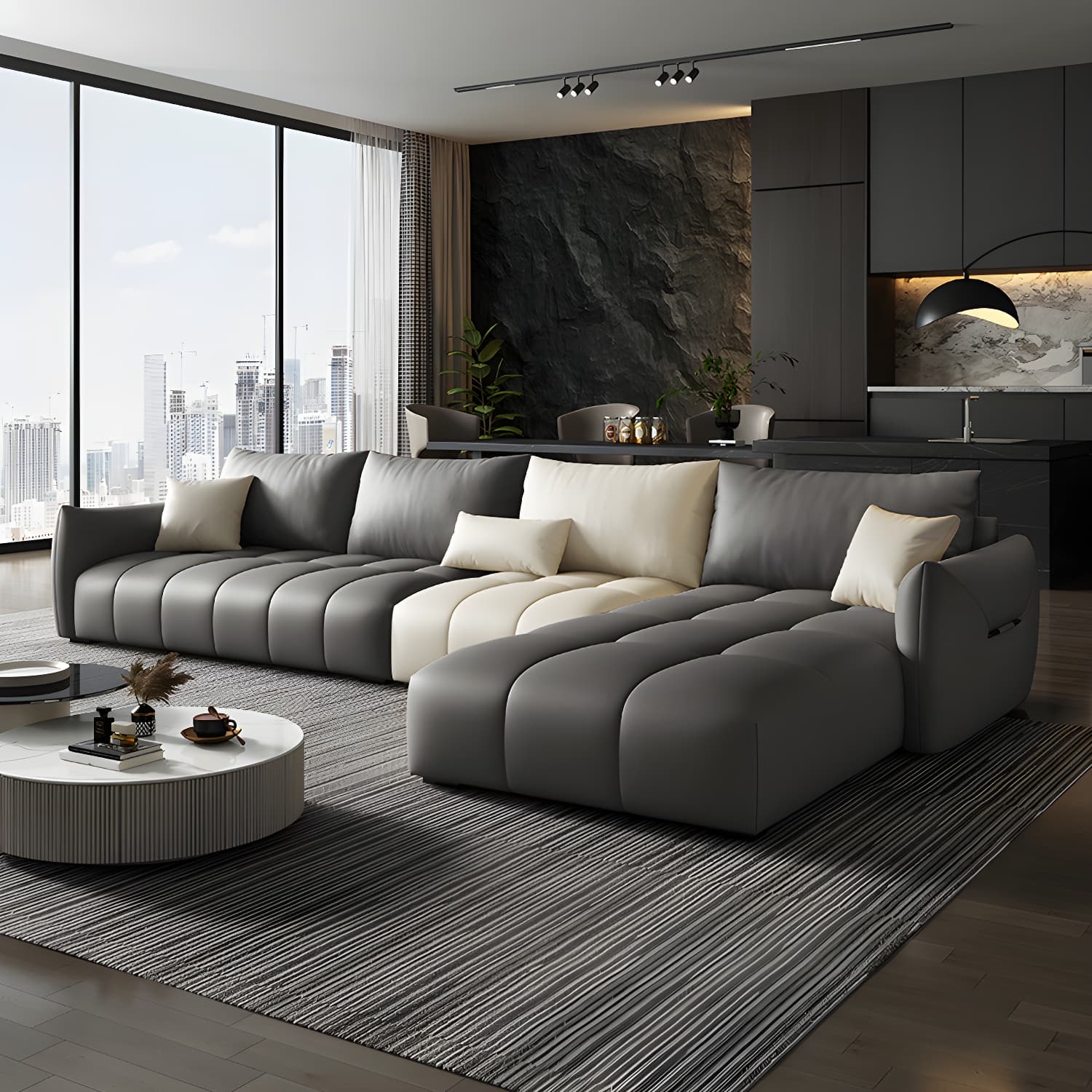 Modern L-Shape Wood Frame Tufted Sectional Sofa Chaise in 3 Piece Set - image 14