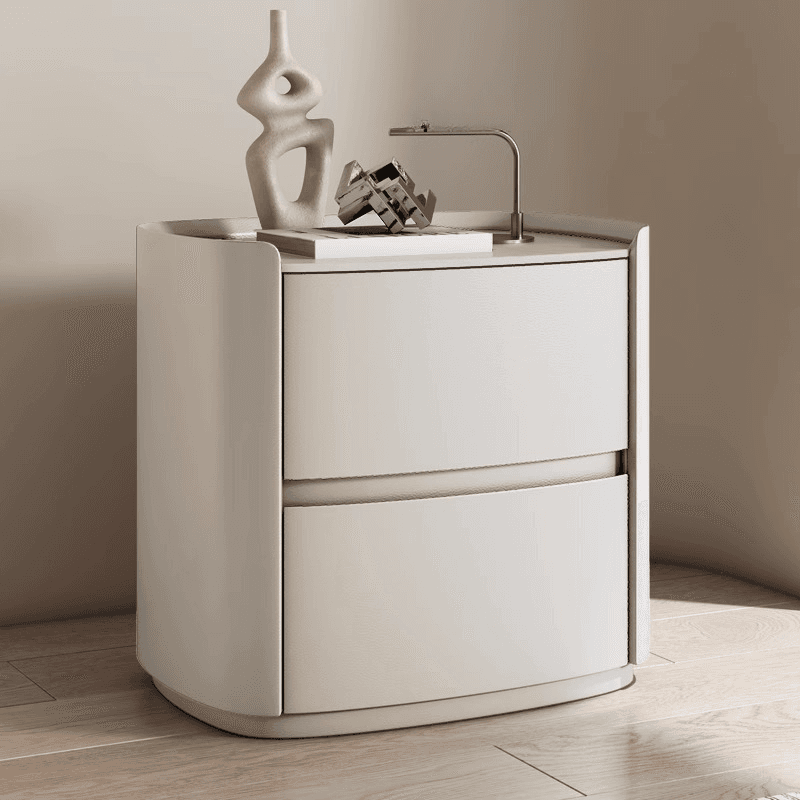 Art Deco Drawer Storage Nightstand with 2 Drawers and Artificial Leather Countertop - image 8