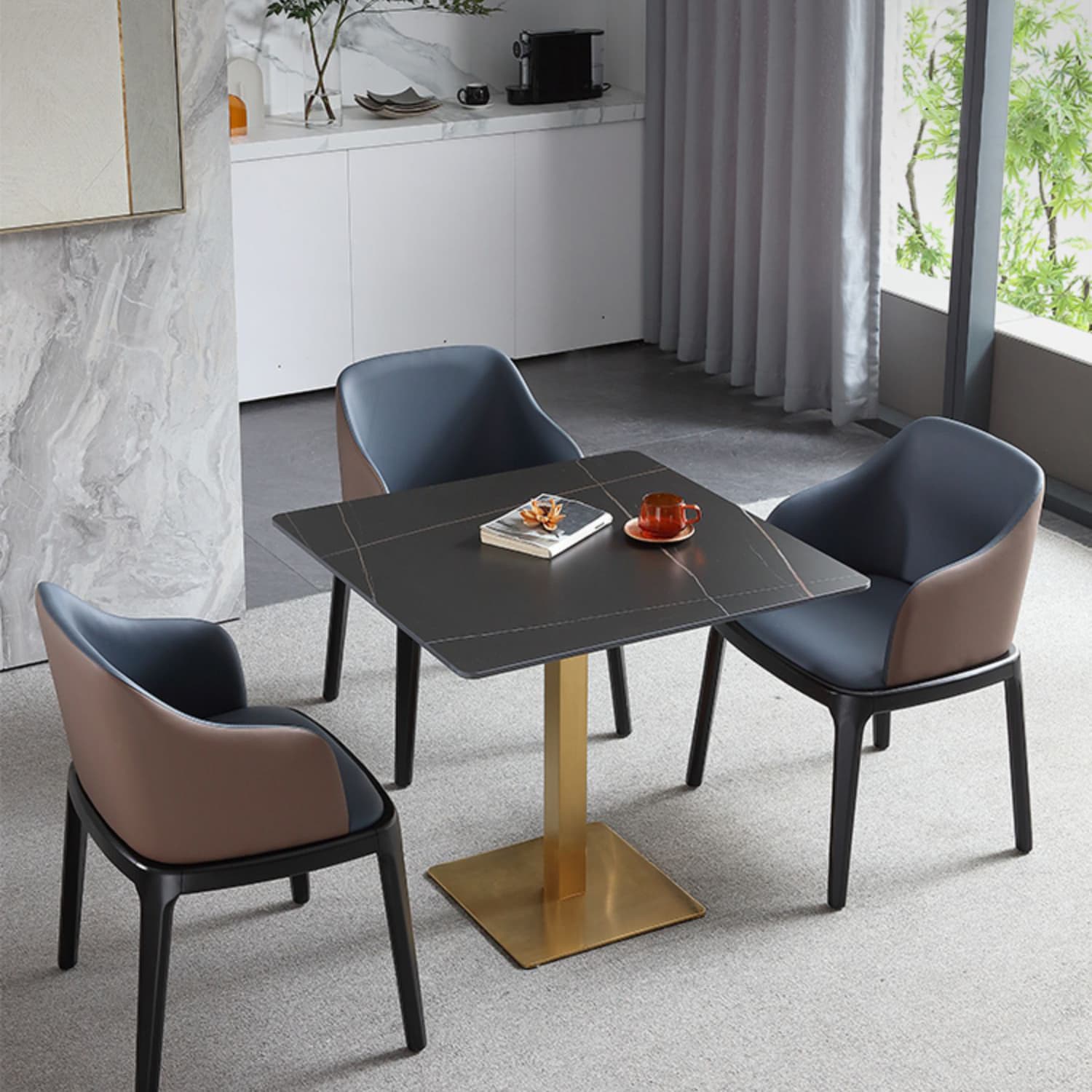 Industrial Square Dinner Table Sintered Stone Table with Metal Base for Home - image 7