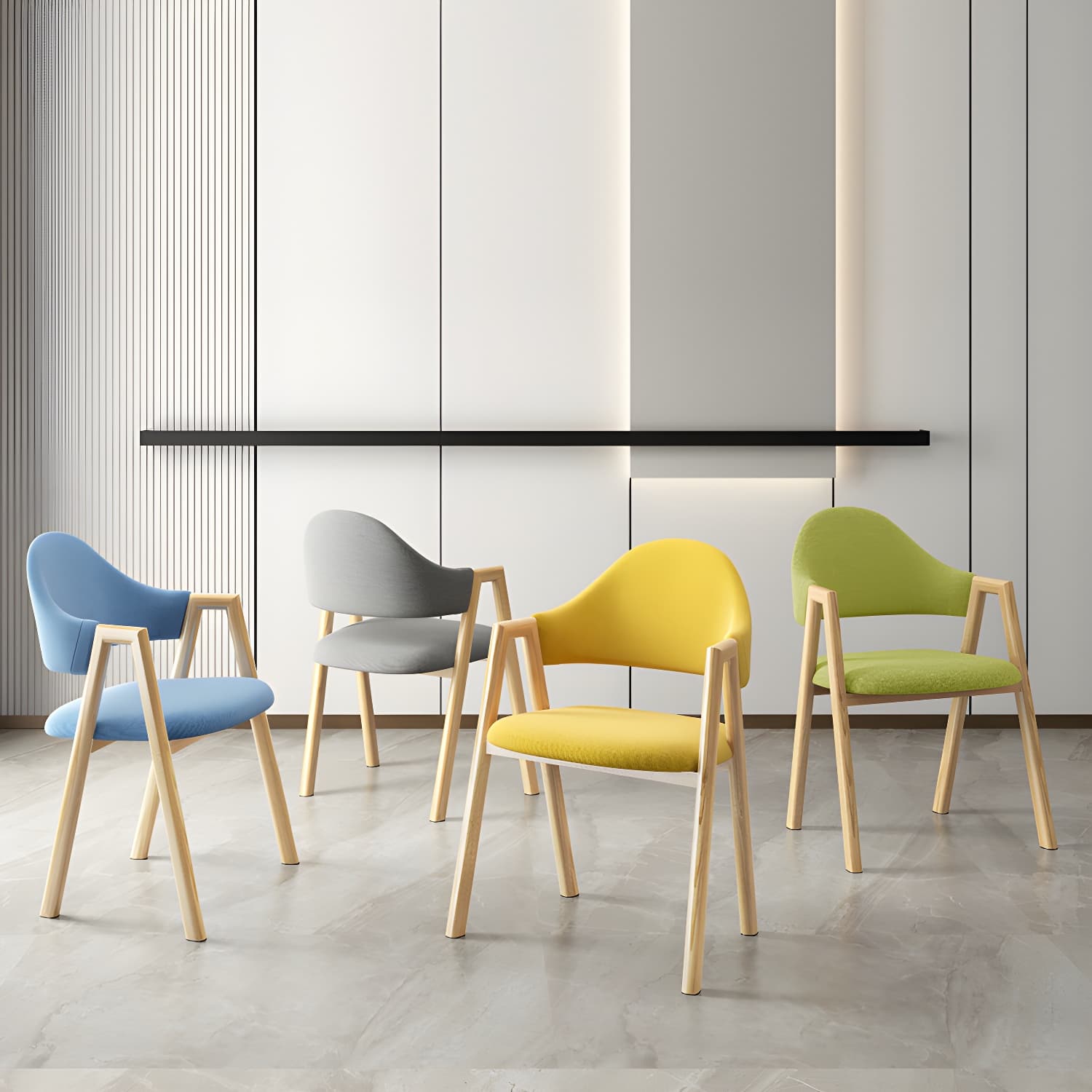 Scandinavian Study Room Metal Arm Chair Colorful Open Dining Chair with Natural Legs - image 19