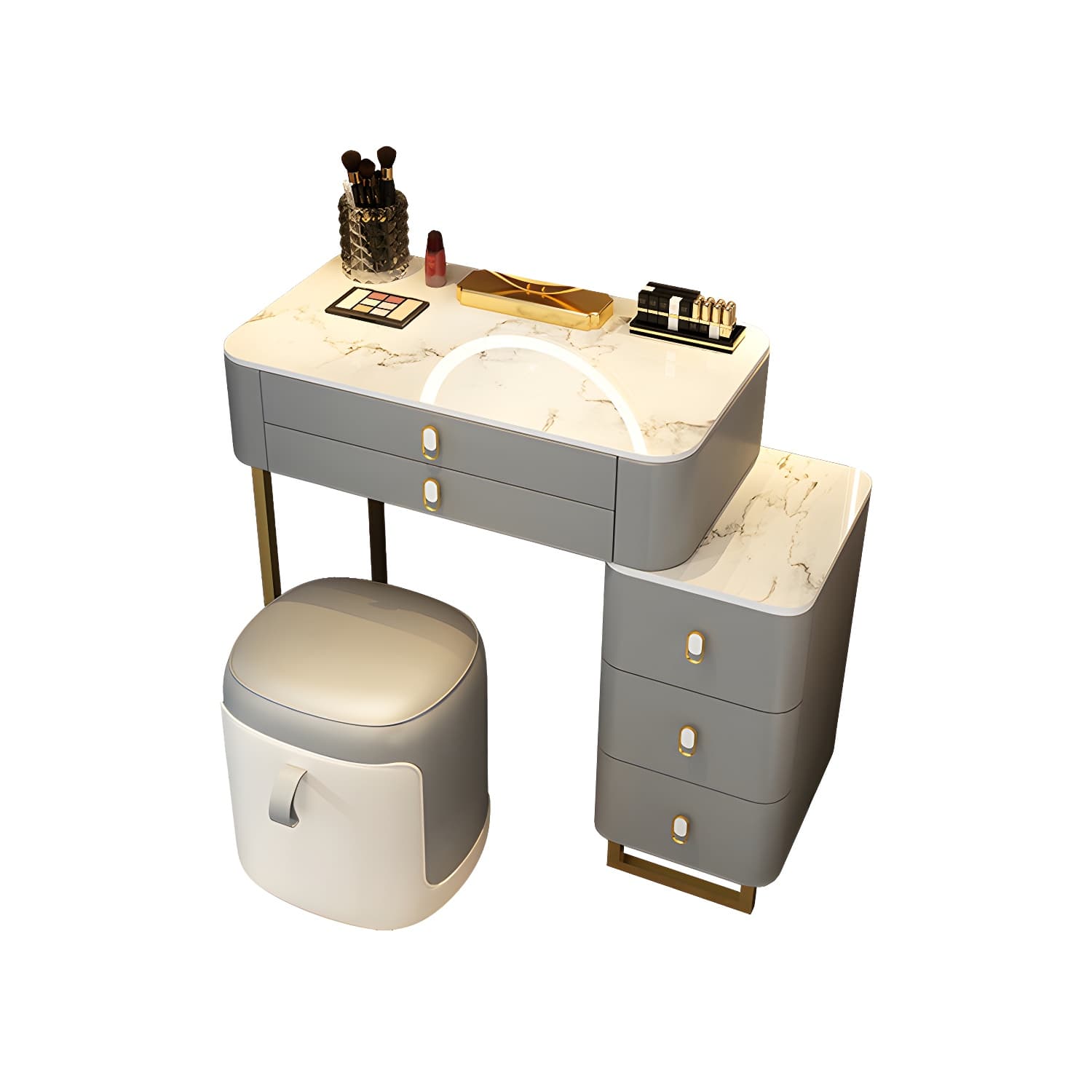 Stone Top Vanity with Storage Drawers Makeup Vanity Desk with Stool and Mirror - image 18