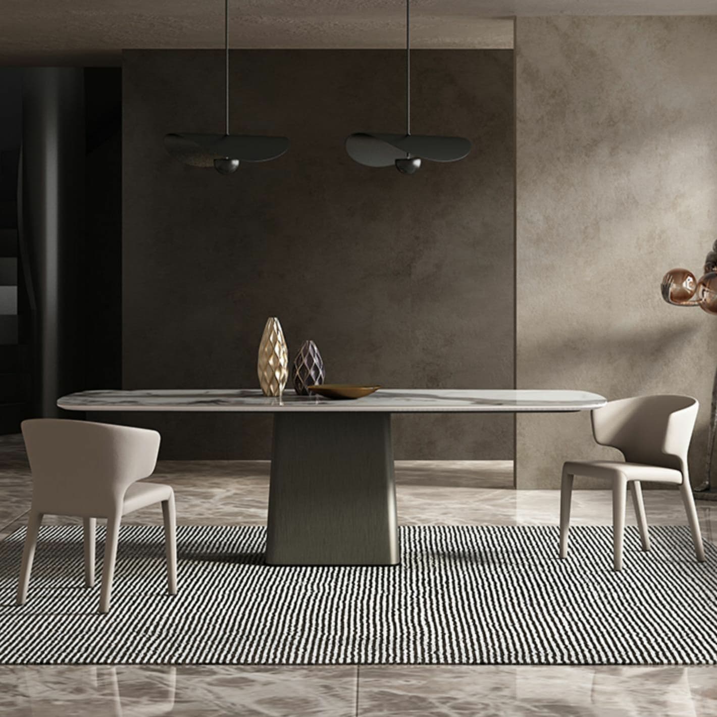 Rectangle White Stone Glam Dining Table with Steel Pedestal Base - image 11