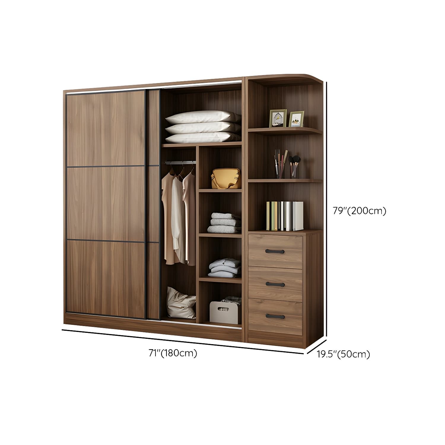 Non-Adjustable Traditional Brown Wood Wardrobe Armoire with Sliding Doors & Soft Close Drawers - image 23