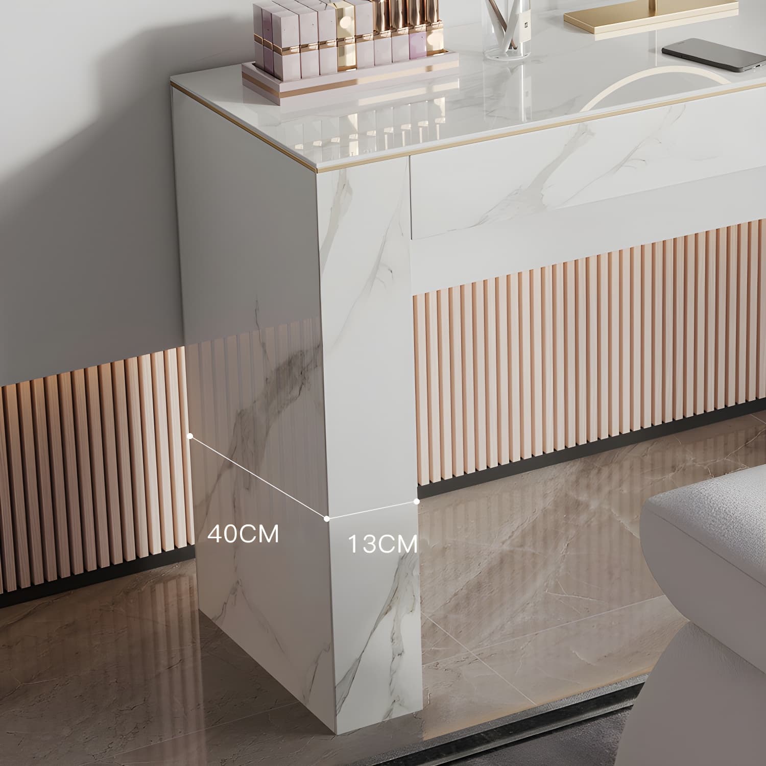 Two Piece Luxurious Vanity Set Stainless Steel and Stone Dresser - image 9