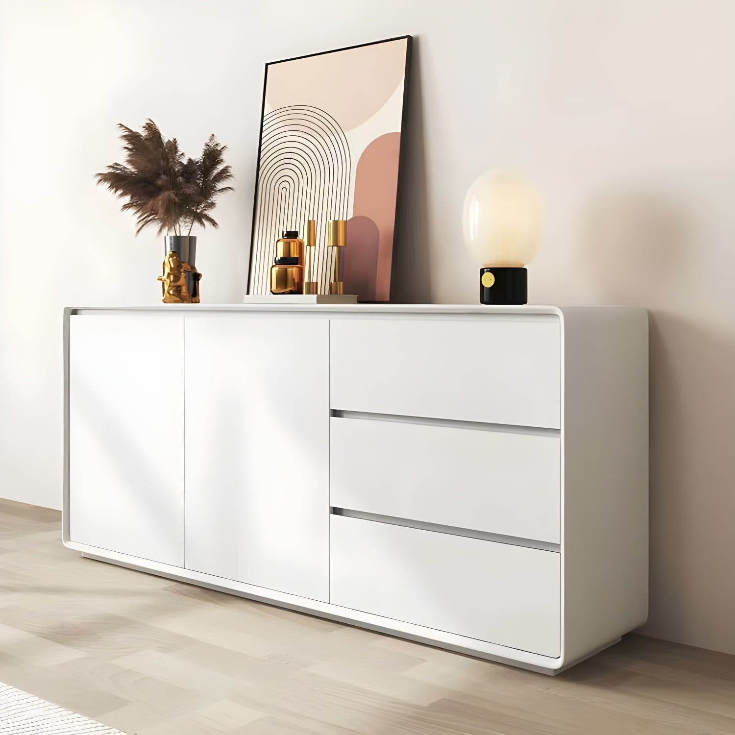 Wood Buffet Table Contemporary Style Side Board with Cabinets and Drawers - image 10